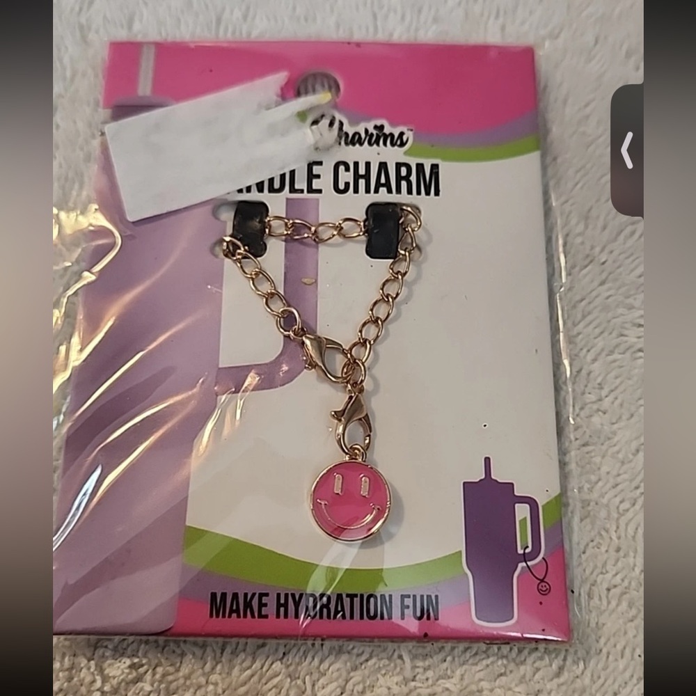 Char Charm Pink and Gold Smiley Face Charm For Tumbler New In Plastic